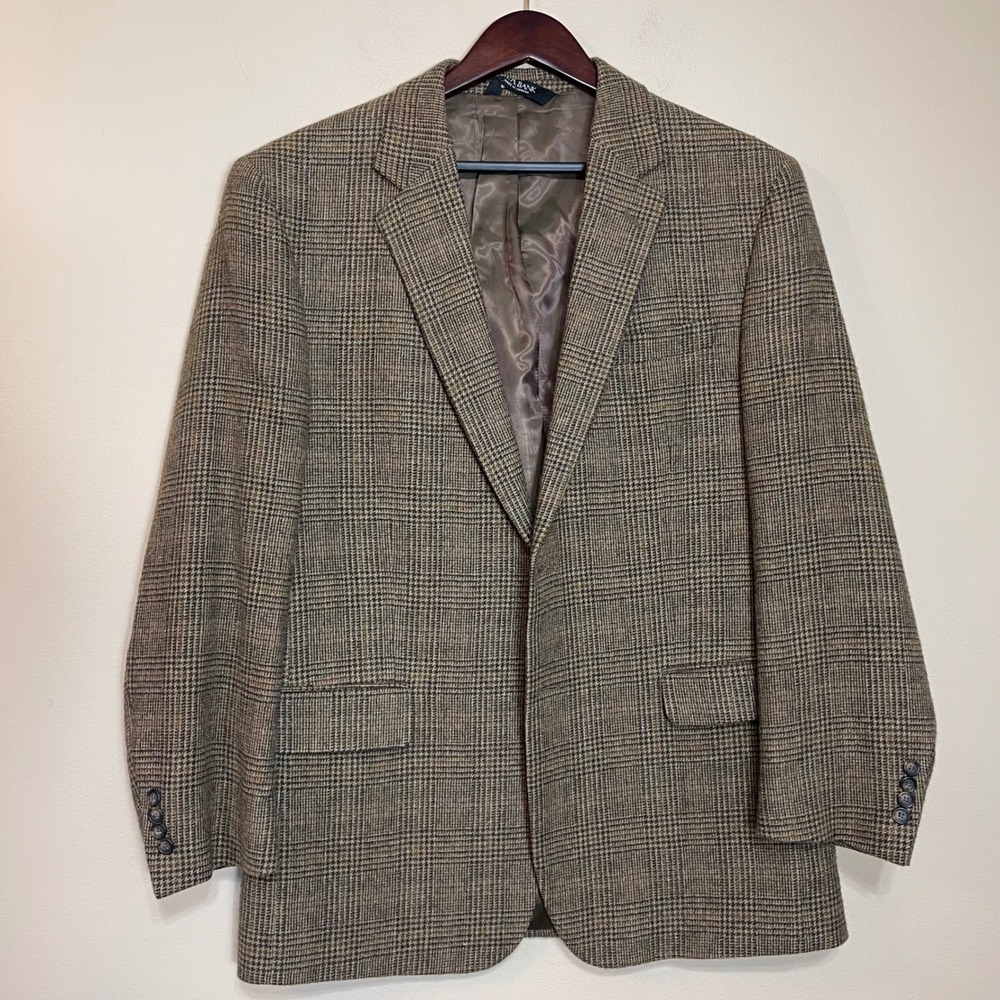 Jos A Bank Mens 43R‎ Brown Plaid 100% Camel Hair 2B Sport Coat Blazer